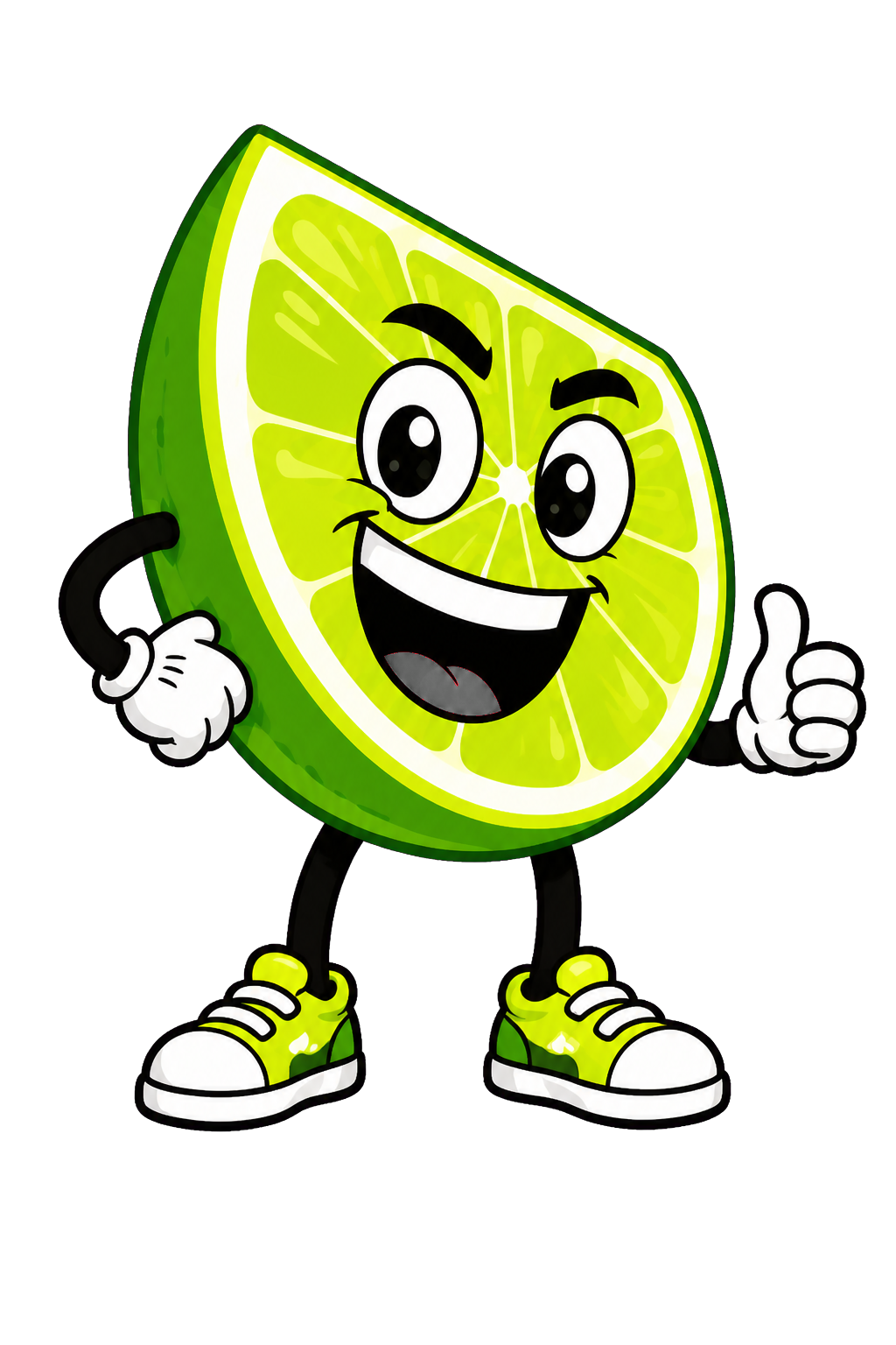 Friendly lime mascot giving a thumbs-up